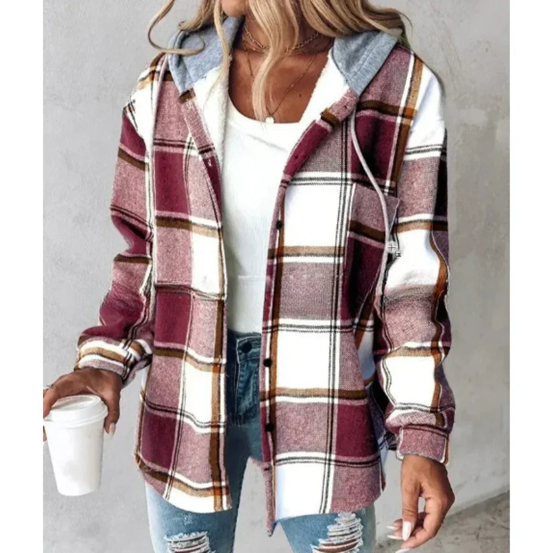 Veste élégante et confortable pour femme Manteau chaud automne hiver - Rouge foncé / S