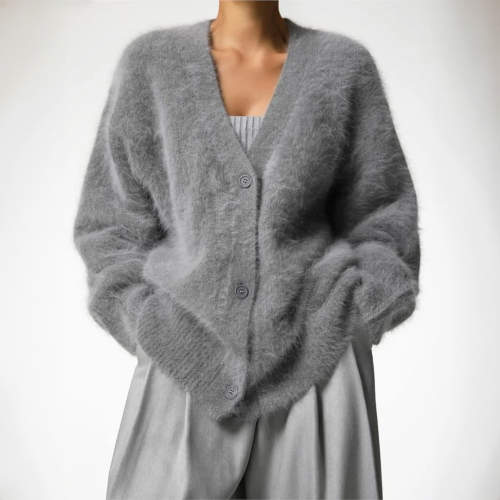 Cardigan Élégant en Cachemire Doux et Confortable - Gris Platine / XS