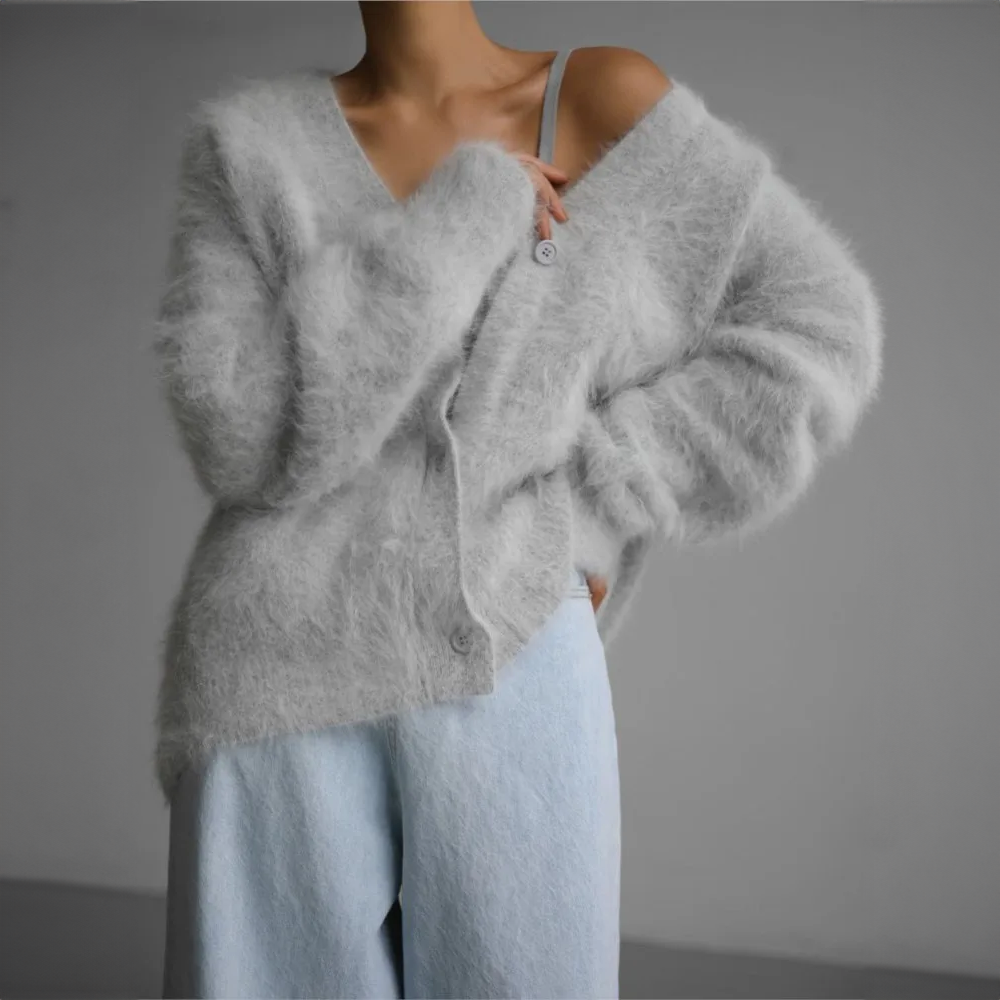 Cardigan Élégant en Cachemire Doux et Confortable - Gris Sterling / XS