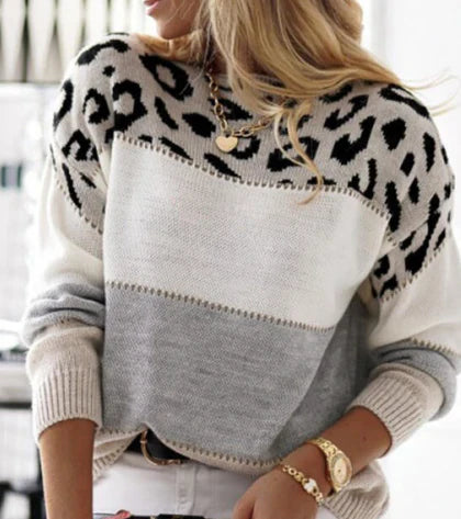 Pull imprimé léopard femme tendance et élégant - Gris / S