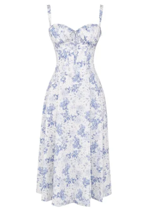 Robe bustier à motif floral élégante pour femme - Impression Bleue / S