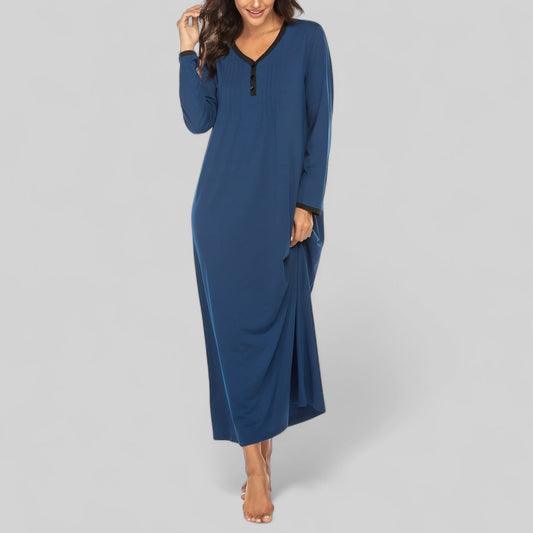 Robe de nuit longue col V manches longues élégante et confortable