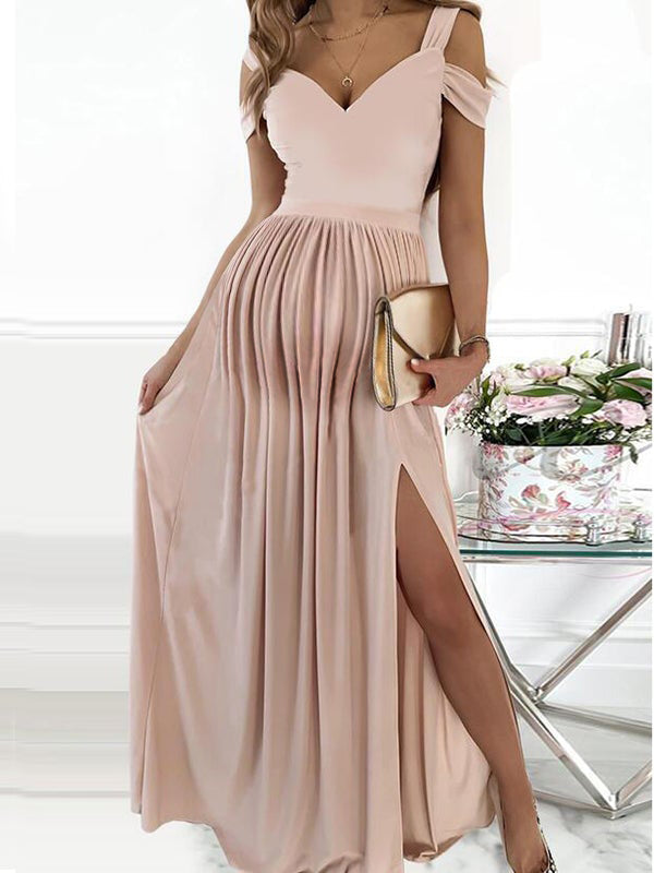 Robe de soirée longue grossesse plissée pour mariage et cérémonie - Rose / S