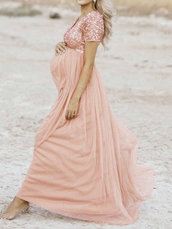 Robe longue de grossesse élégante pour cérémonie et soirée femme enceinte
