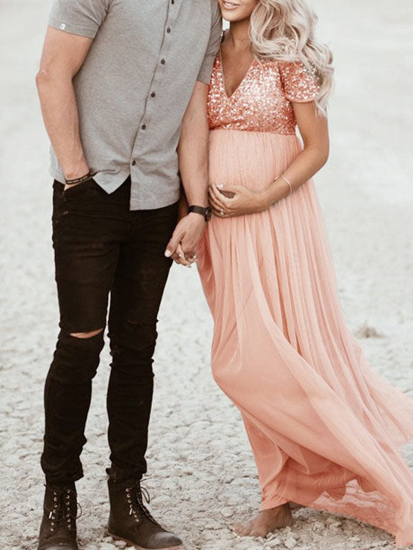 Robe longue de grossesse élégante pour cérémonie et soirée femme enceinte