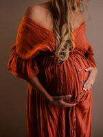 Robe longue de grossesse pour shooting et baby shower avec volants et boutonnage - Vignette | MODENTI
