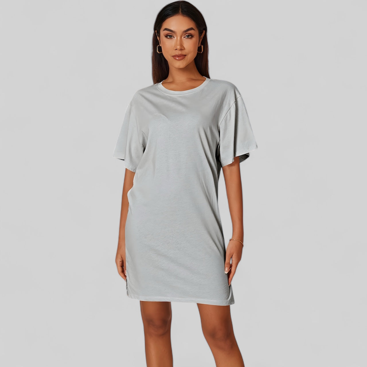 T-shirt robe en coton pour femme Vêtement décontracté élégant - Gris / S