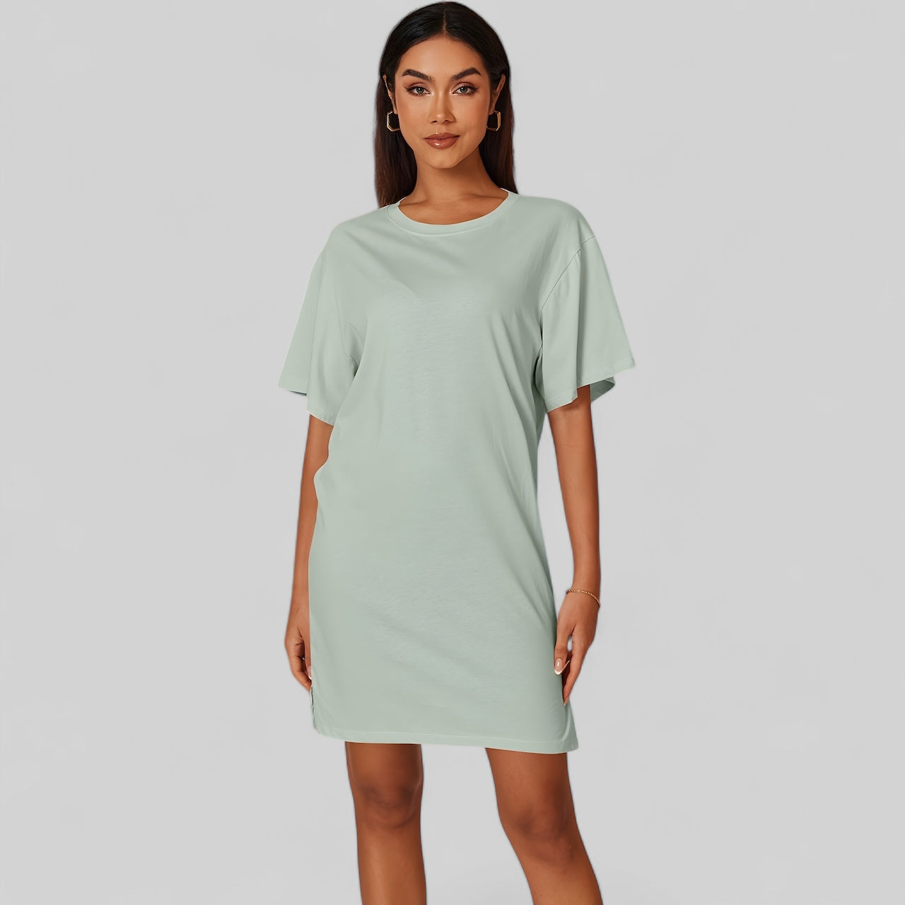 T-shirt robe en coton pour femme Vêtement décontracté élégant - Menthe / M