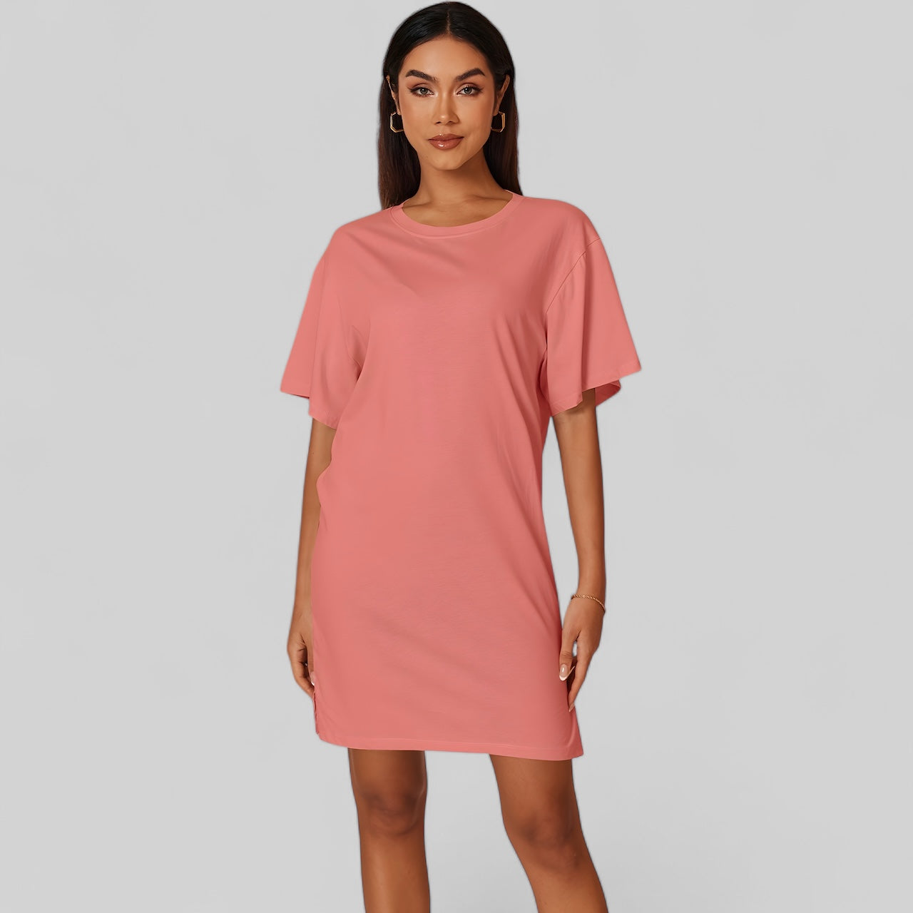T-shirt robe en coton pour femme Vêtement décontracté élégant - Rose / S