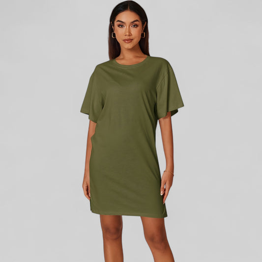 T-shirt robe en coton pour femme Vêtement décontracté élégant - Vert / S