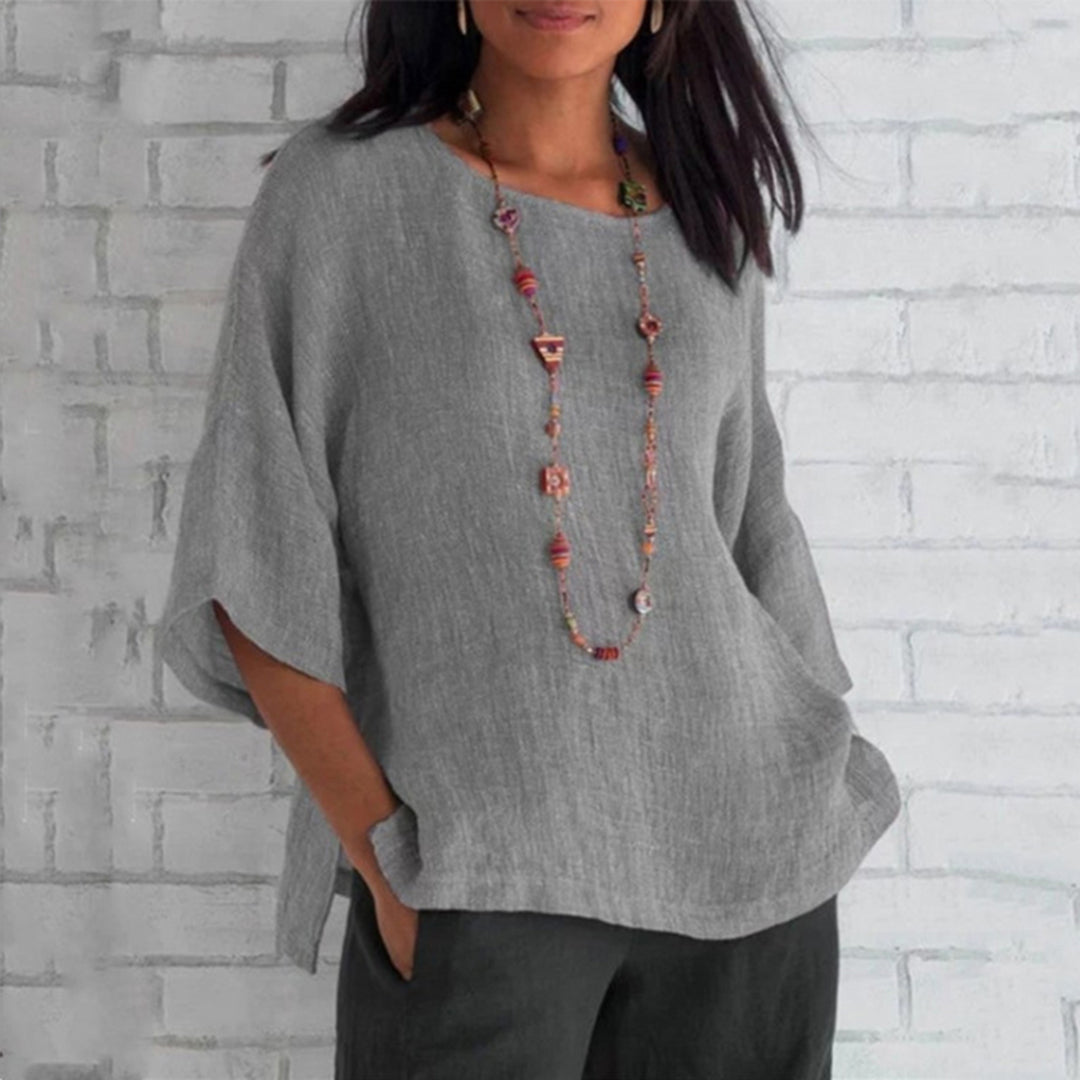 Top décontracté en lin pour femme Élégance et confort - Gris / S
