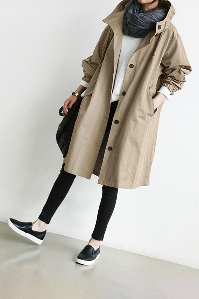 Trench Imperméable Femme Capuche Léger Coupe-Vent - Beige / S
