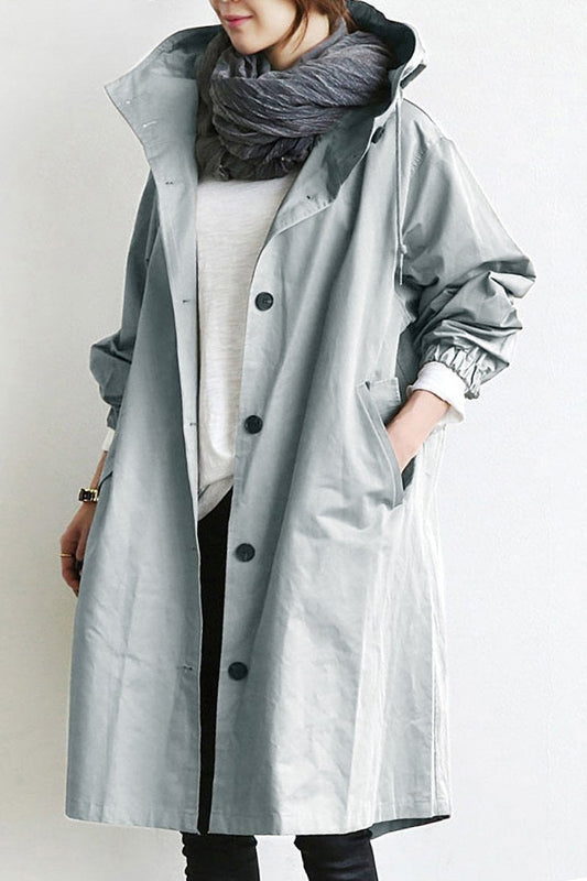 Trench Imperméable Femme Capuche Léger Coupe-Vent - GrisGlace / S